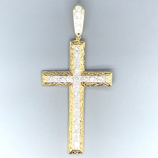9ct Yellow Gold Cubic Zirconia Cross Pendant