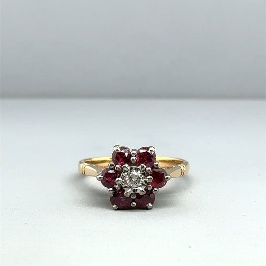 18ct Yellow Gold Ruby and Diamond Ring - Size J 1/2