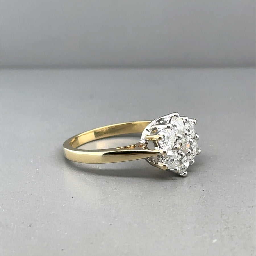 18ct Yellow Gold Diamond Cluster Ring (c. 1.00ct) - Size M