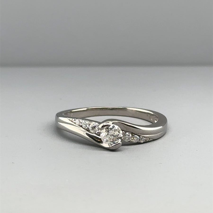 9ct White Gold Diamond Ring Set (c. 0.40 - 0.45ct) - Size Q