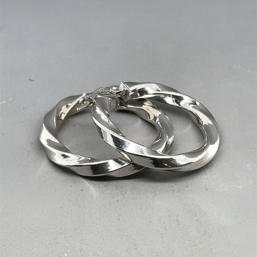 9ct White Gold Twist Hoop Earrings