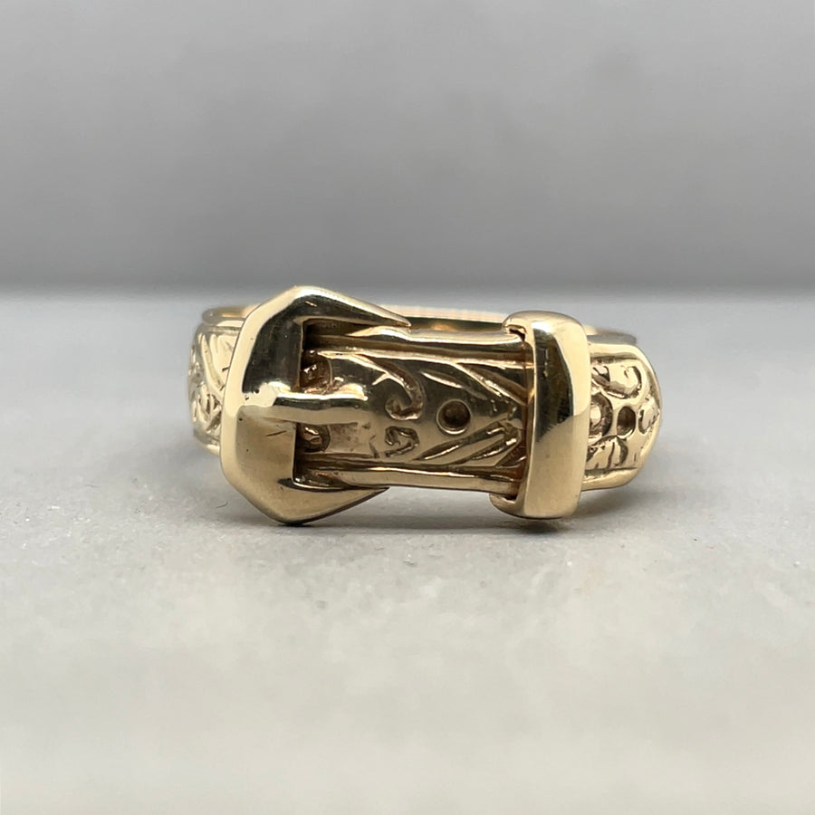 9ct Yellow Gold Buckle Ring - Size T 1/2