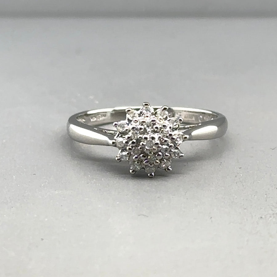 9ct White Gold Diamond Diamond Cluster Ring - Size K 1/2