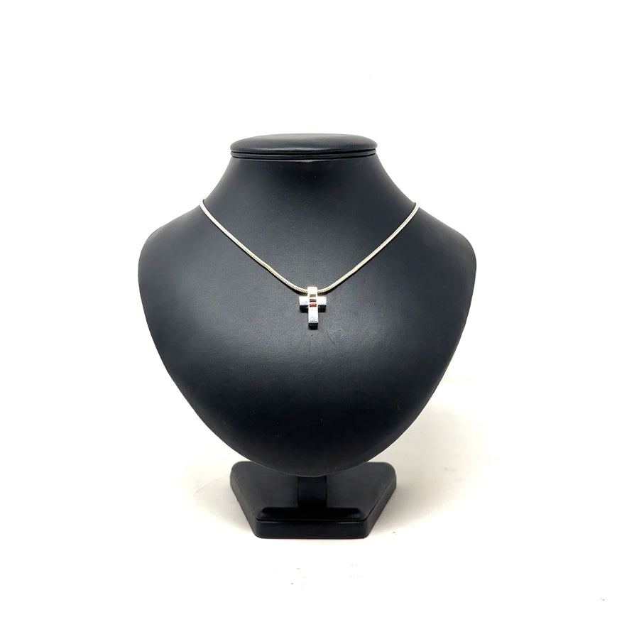 Sterling Silver Synthetic Stone Cross Pendant and Chain (19")
