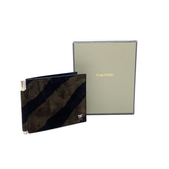 Pre-Owned Tom Ford Zebra Print Leather and Suede Money Clip Wallet