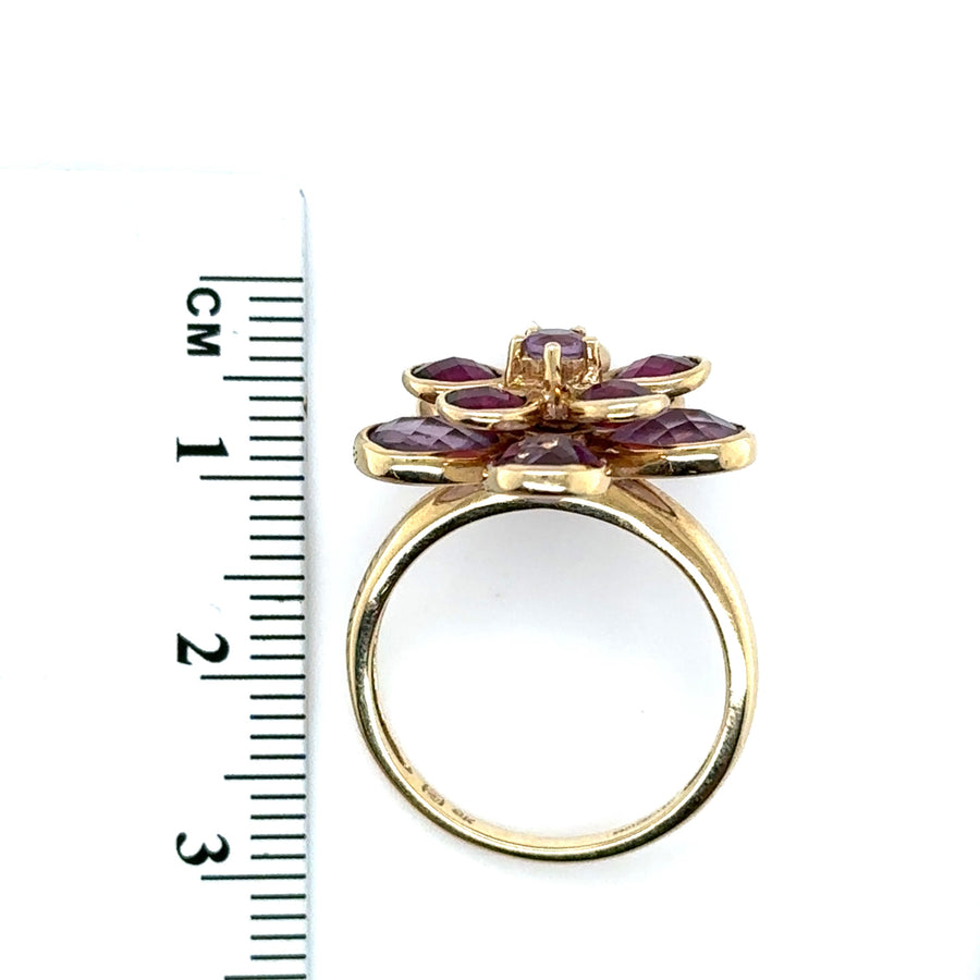 9ct Yellow Gold Amethyst and Tourmaline Ring - Size O