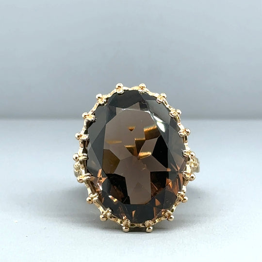 9ct Yellow Gold Brown Quartz Ring - Size J