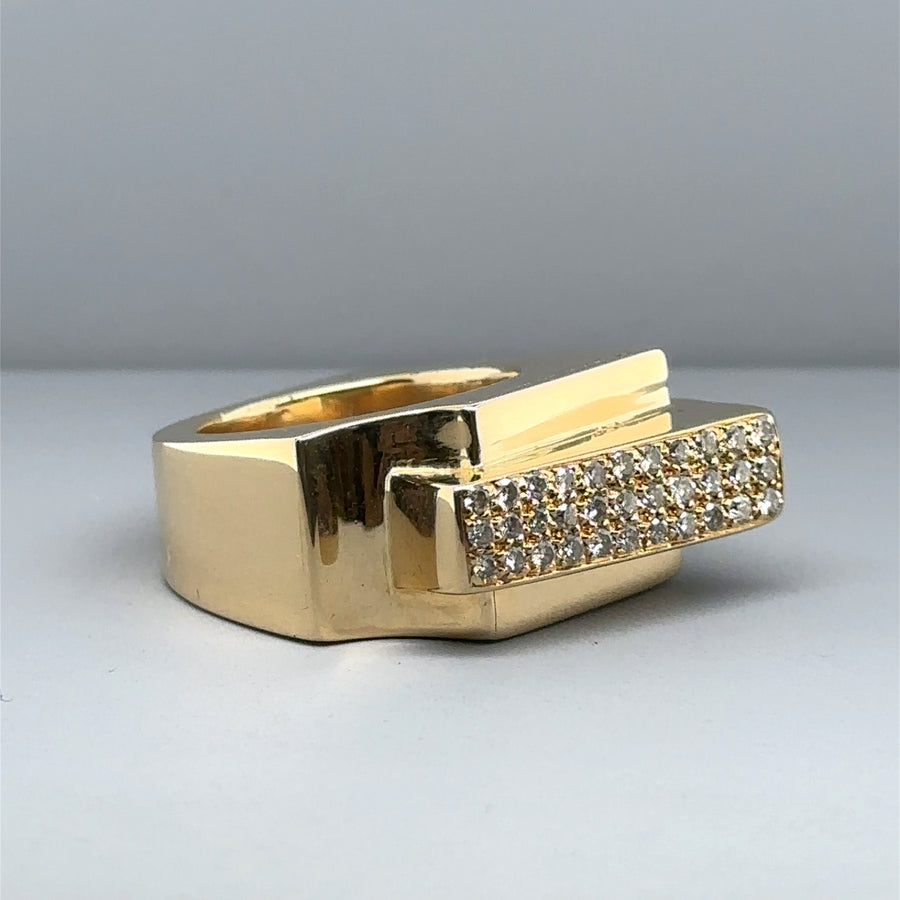 18ct Yellow Gold Diamond Set Chunky Ring (c. 0.66ct) - Size O