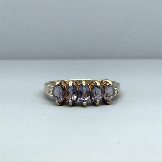 9ct Yellow Gold Purple Tourmaline and Diamond Ring - Size N