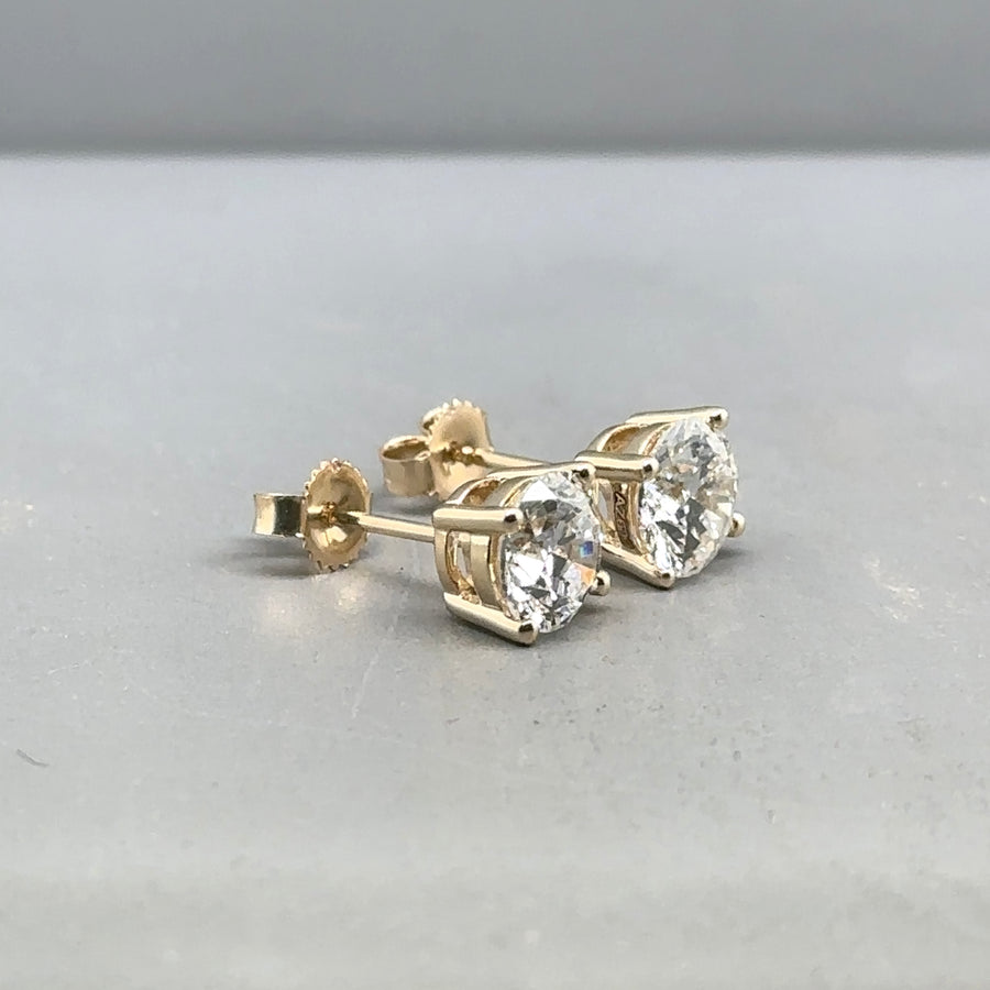 9ct Yellow Gold Single Stone Lab Grown Diamond Stud Earrings (c. 2.00ct) NEW!