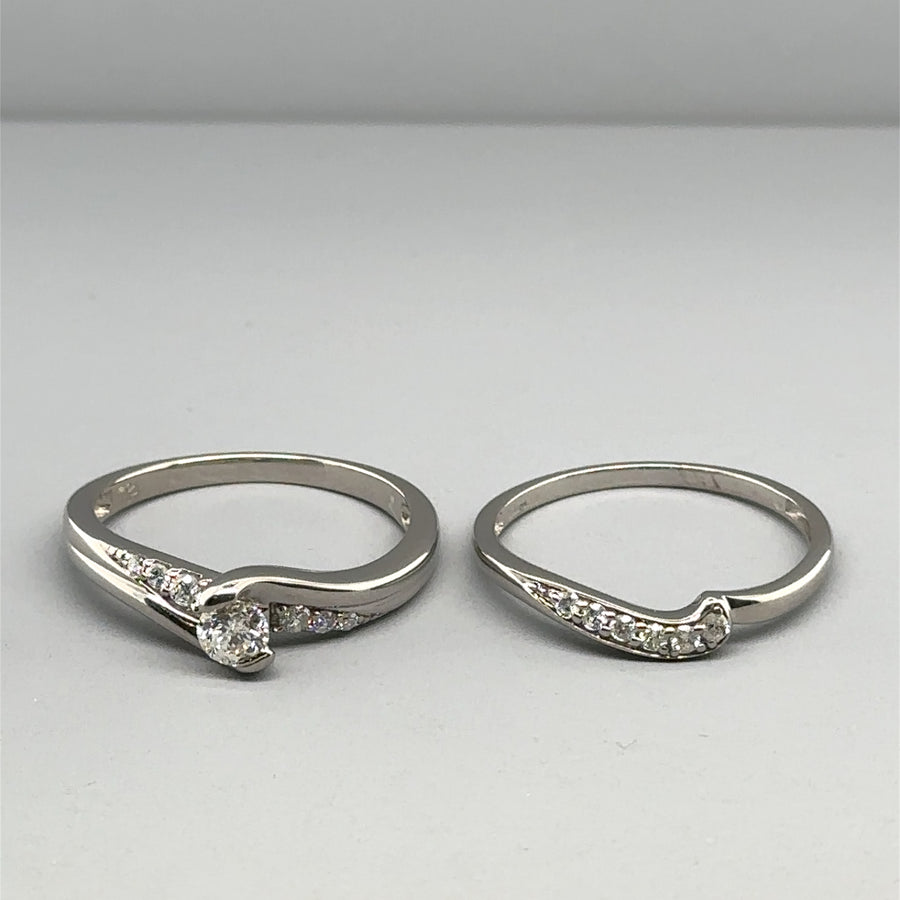 9ct White Gold Diamond Ring Set (c. 0.40 - 0.45ct) - Size Q