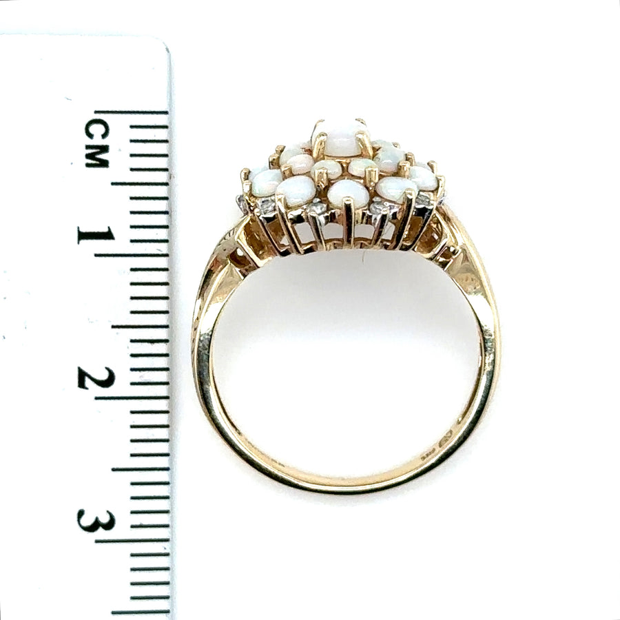 9ct Yellow Gold Opal Cluster Ring - Size Q