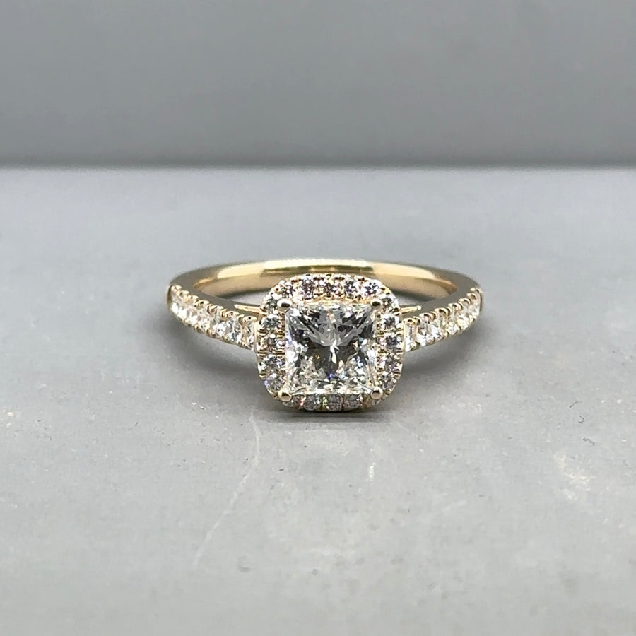 9ct Yellow Gold Lab Grown Diamond Halo Ring (c. 1.52ct) - Size O - NEW!