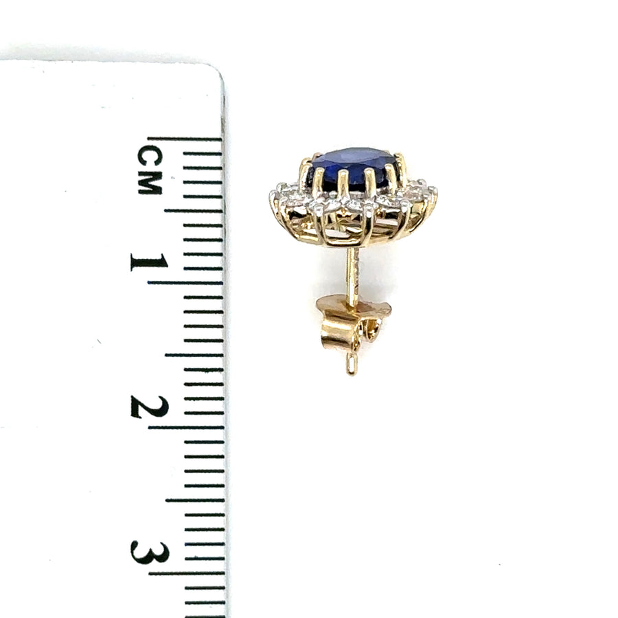 9ct Yellow Gold Lab Grown Diamond and Sapphire Cluster Stud Earrings (c. 0.95ct) NEW!