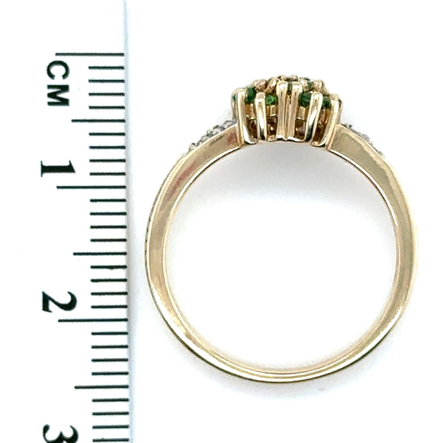 9ct Yellow Gold Green Tourmaline and Diamond Ring - Size N