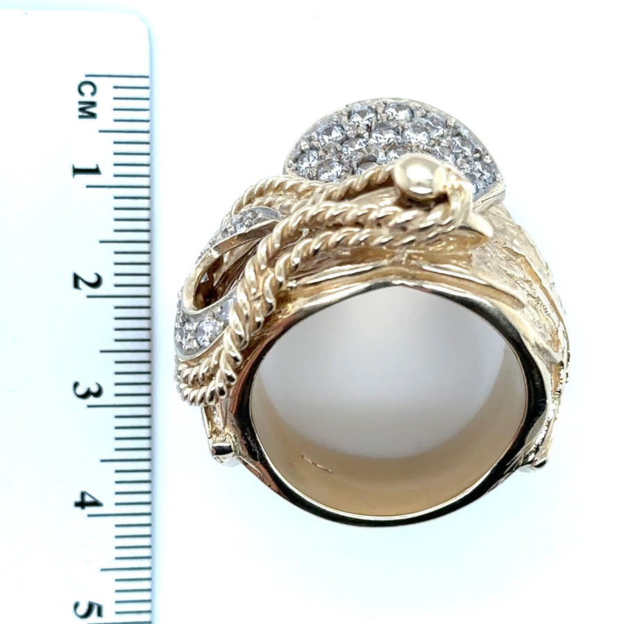 9ct Yellow Gold Heavy Cubic Zirconia Saddle Ring - Size Z + 1 1/2