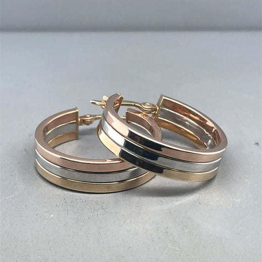 9ct Tri-Colour Hoop Earrings
