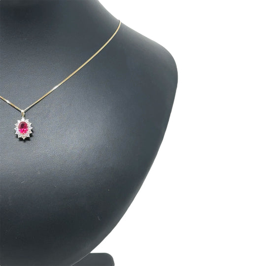 9ct Yellow Gold Lab Grown Diamond and Ruby Cluster Pendant and Fine Chain (c. 0.47ct) (19") NEW!