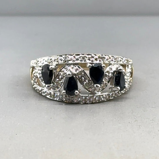 9ct Yellow Gold Sapphire and Diamond Ring - Size R