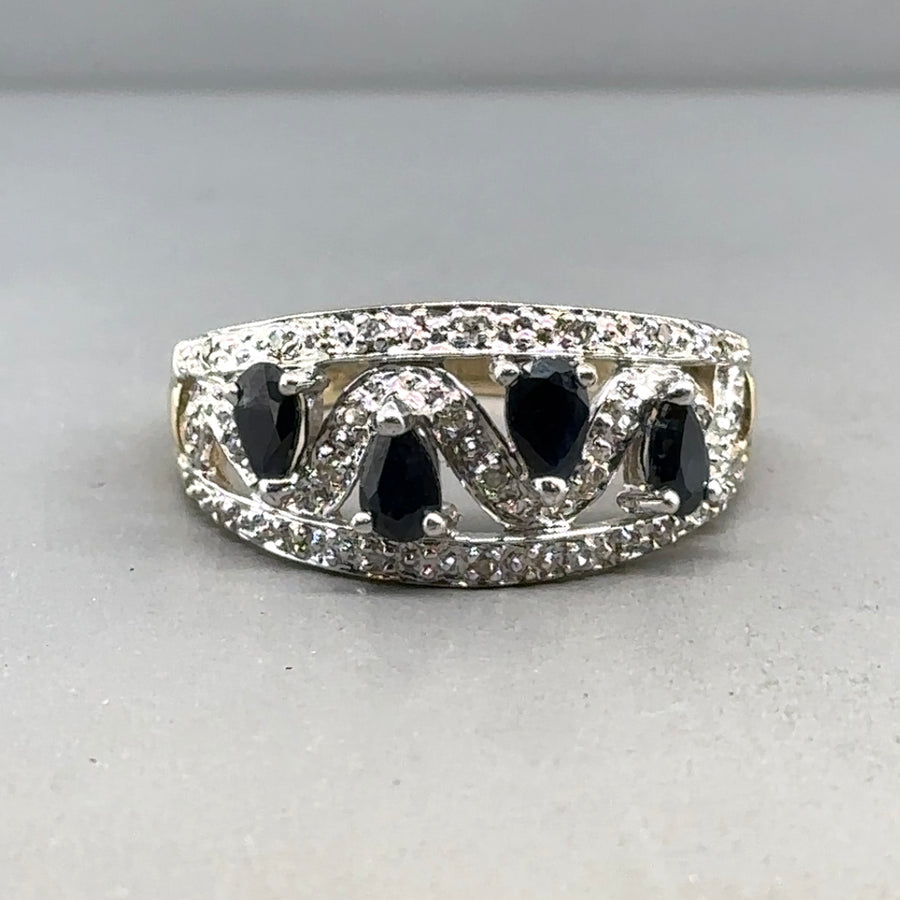 9ct Yellow Gold Sapphire and Diamond Ring - Size R