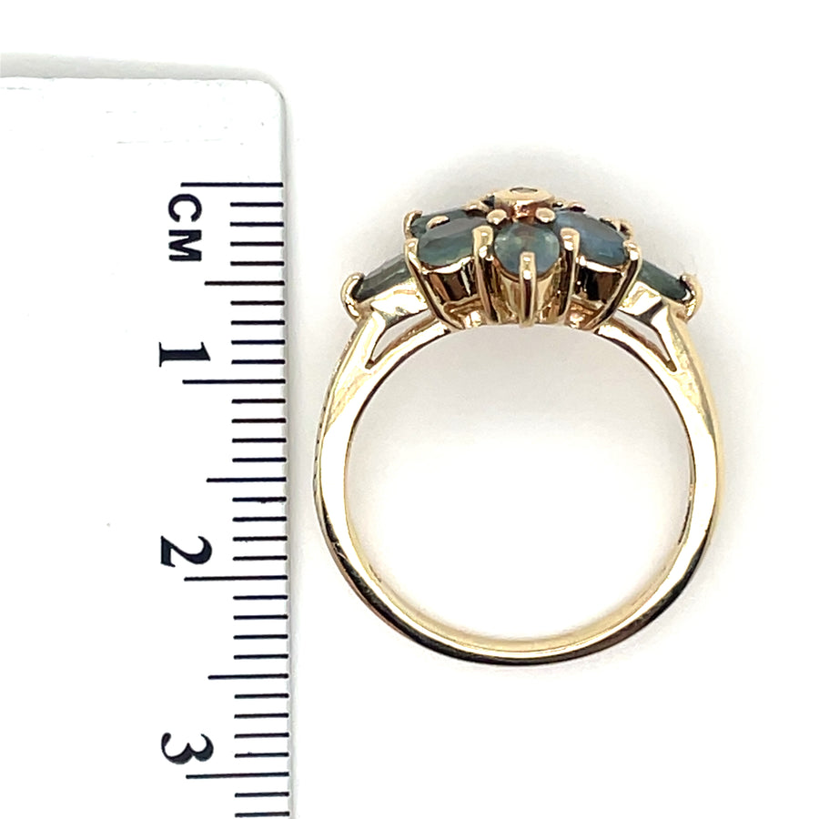 9ct Yellow Gold Blue Topaz and Diamond Ring - Size N