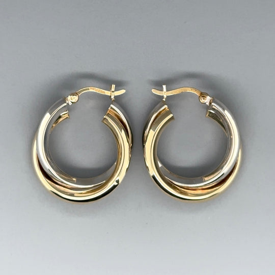 9ct Bi-Colour Two Strand Hoop Earrings