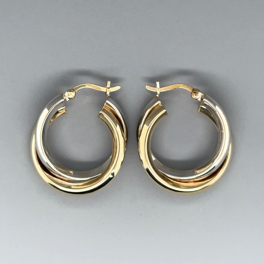 9ct Bi-Colour Two Strand Hoop Earrings