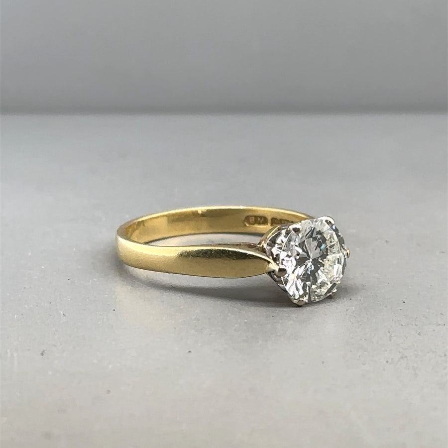 18ct Yellow Gold Single Stone Diamond Ring (c. 1.35ct) - Size M