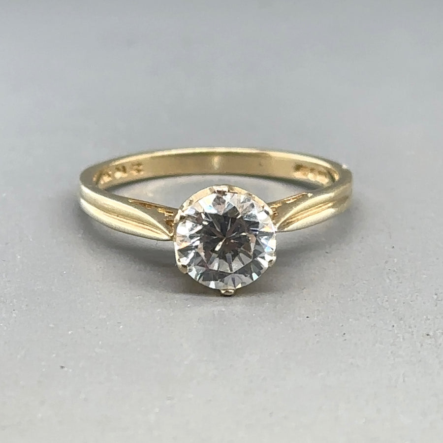 14ct Yellow Gold Single Stone Cubic Zirconia Ring - Size M