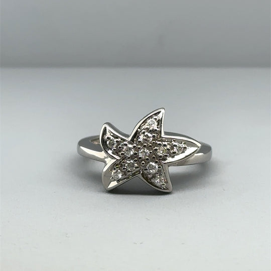 9ct White Gold Diamond Star Ring (c. 0.15 - 0.20ct) - Size N