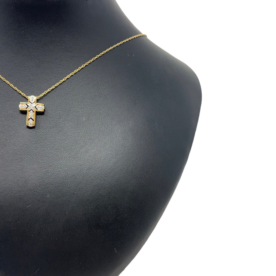 14ct Yellow Gold Diamond Cross Pendant and Fine Chain (20")