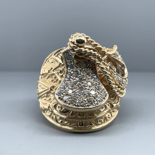 9ct Yellow Gold Heavy Cubic Zirconia Saddle Ring - Size Z + 1 1/2