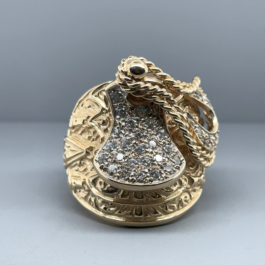 9ct Yellow Gold Heavy Cubic Zirconia Saddle Ring - Size Z + 1 1/2