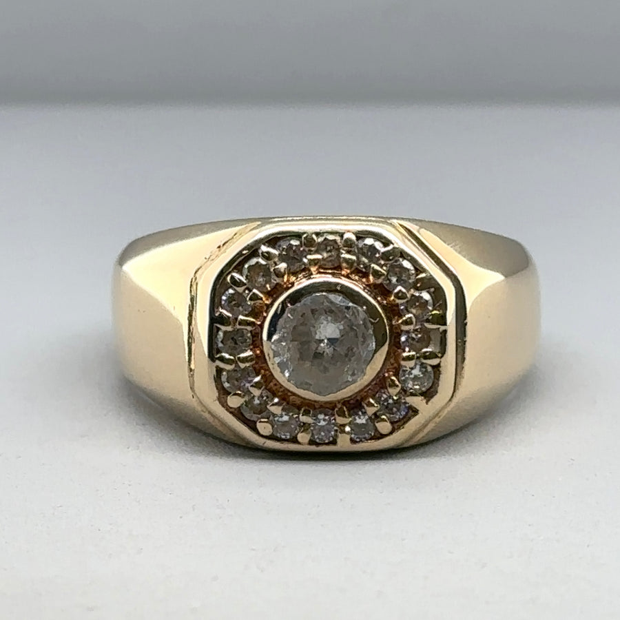 9ct Yellow Gold Cubic Zirconia Set Signet Style Ring - Size T 1/2