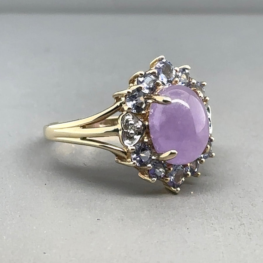 9ct Yellow Gold Amethyst, Tanzanite and Diamond Ring - Size O