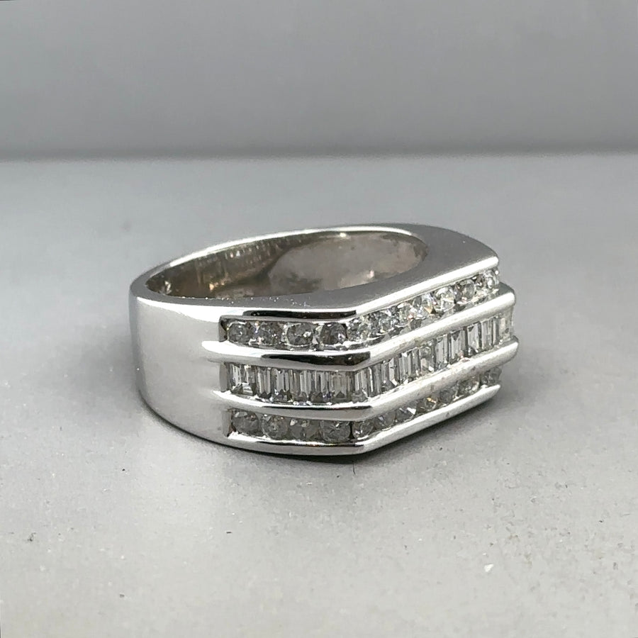 9ct White Gold Three Row Diamond Ring (c. 1.82ct) - Size R