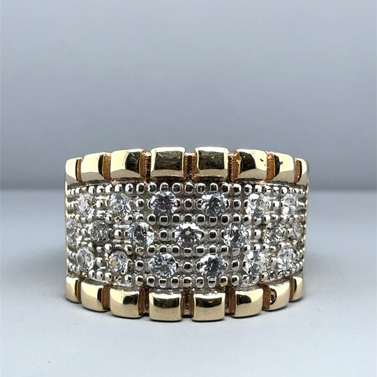 9ct Yellow Gold Chunky Cubic Zirconia Ring - Size Z + 7