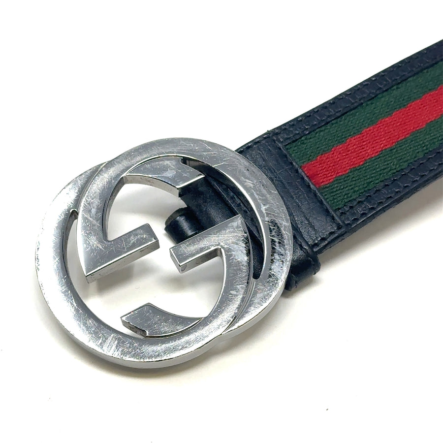 Pre-Owned Leather and Fabric Gucci Interlocking G Belt