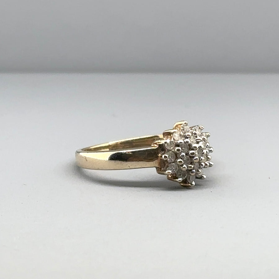9ct Yellow Gold Diamond Cluster Ring (c. 0.25ct) - Size J 1/2