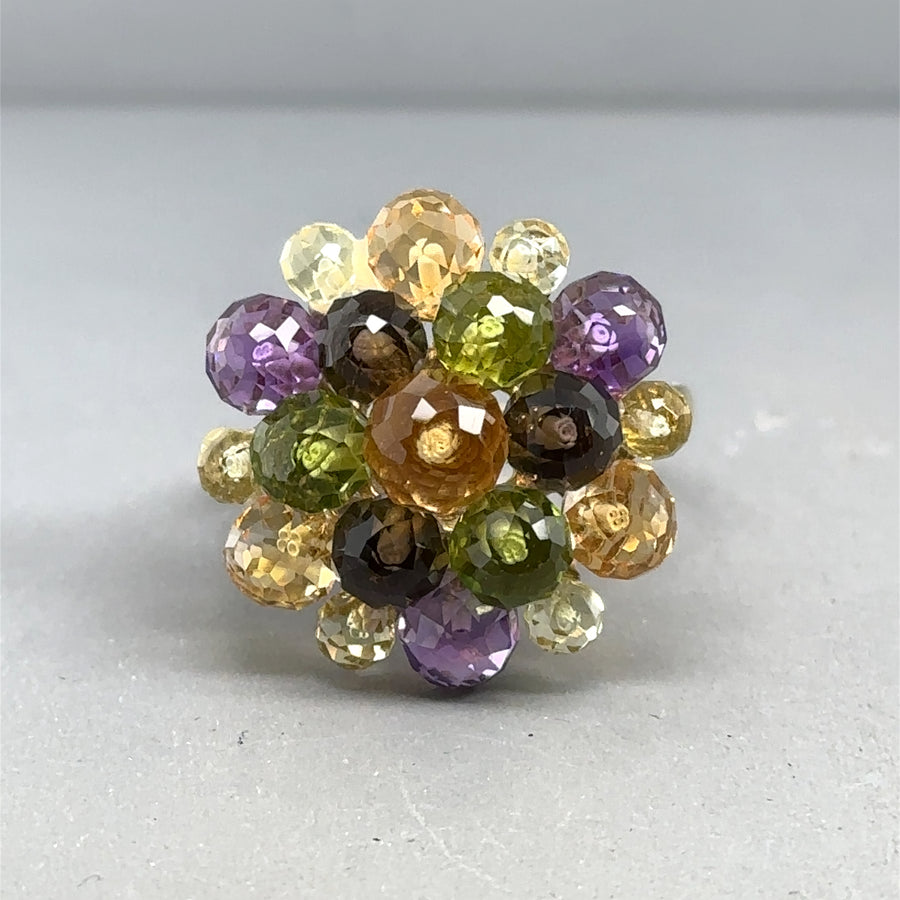 9ct Yellow Gold Amethyst and Tourmaline Ring - Size R