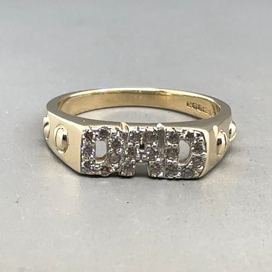 9ct Yellow Gold Cubic Zirconia Dad Ring - Size R 1/2