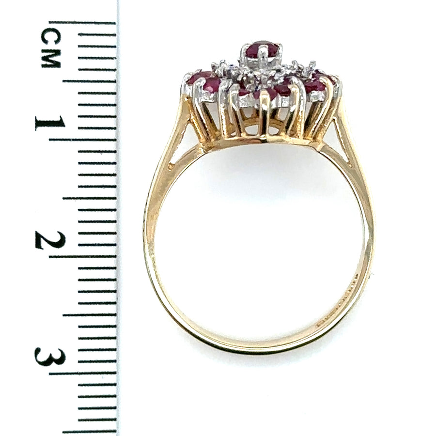 9ct Yellow Gold Ruby and Diamond Ring - Size P