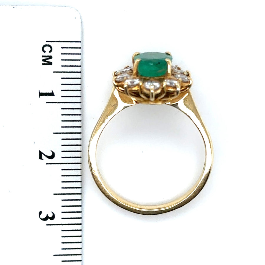 18ct Yellow Gold Diamond and Emerald Cluster Ring (c. 0.70ct) - Size O