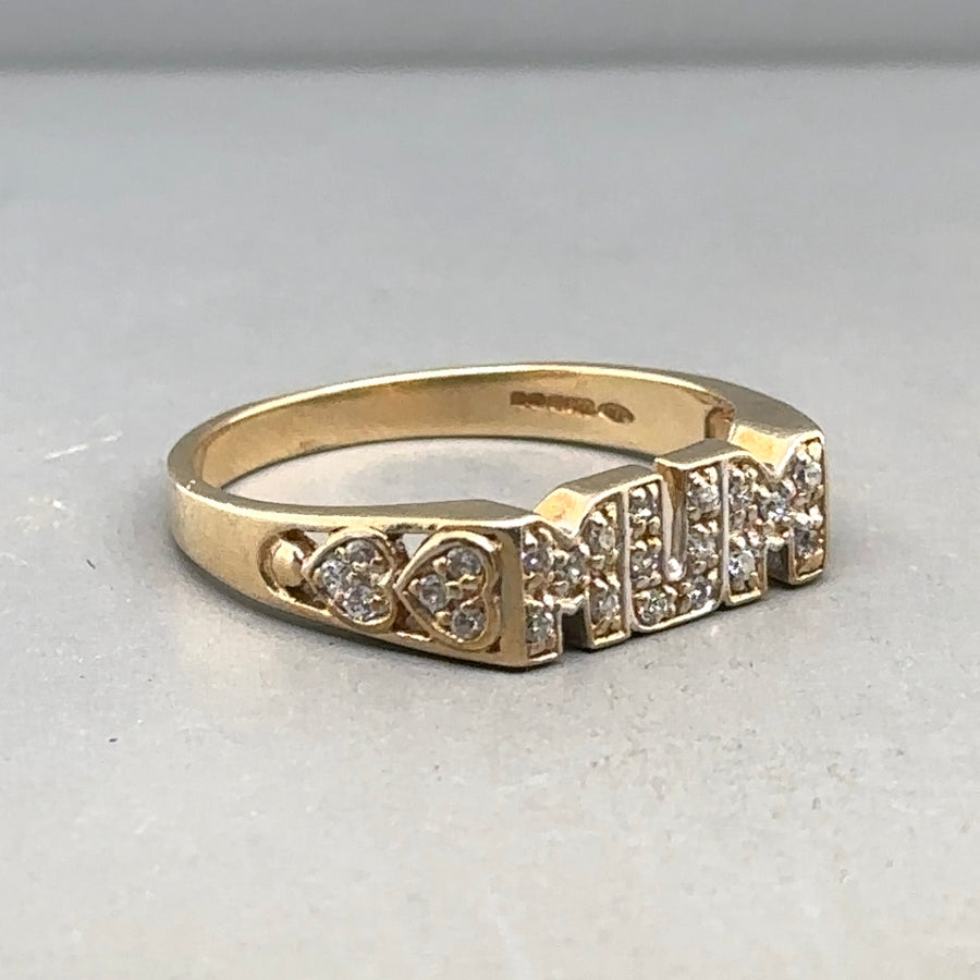 9ct Yellow Gold Cubic Zirconia Mum Ring - Size S 1/2