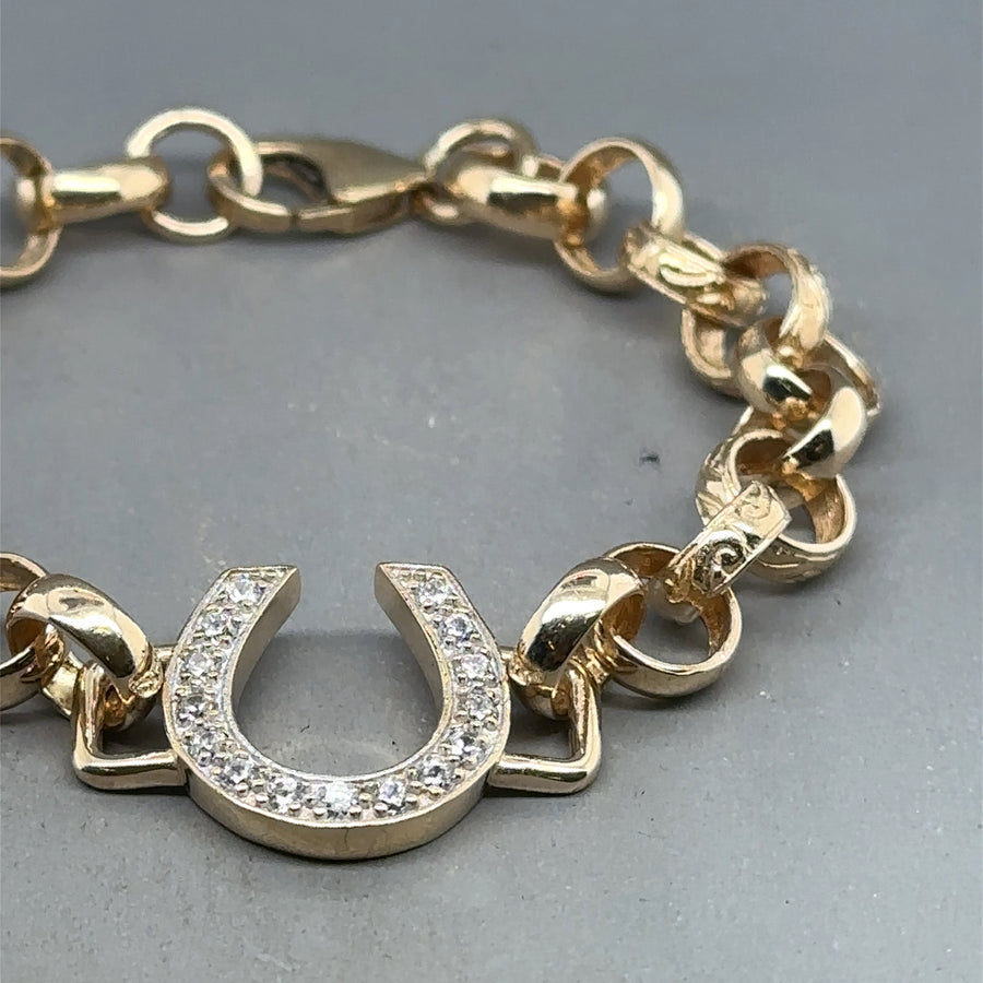 9ct Yellow Gold Cubic Zirconia Horseshoe Childrens Bracelet