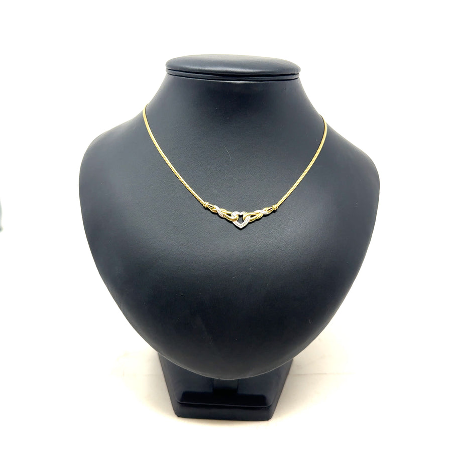 9ct Yellow Gold Diamond Heart Necklace (16")