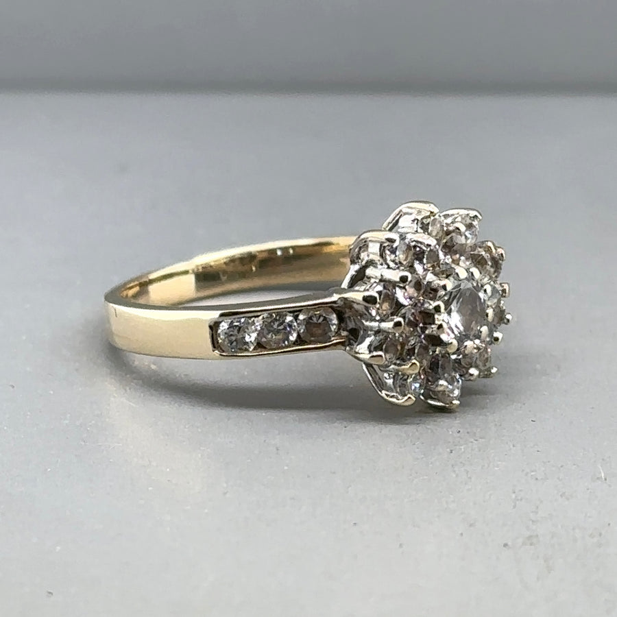 9ct Yellow Gold Cubic Zirconia Cluster Ring - Size P