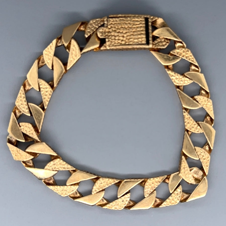 9ct Yellow Gold Plain and Patterned Curb Bracelet