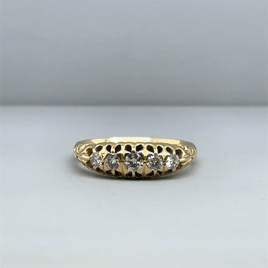 18ct Yellow Gold Five Stone Diamond Rig (c. 0.35 - 0.40ct) - Size O 1/2