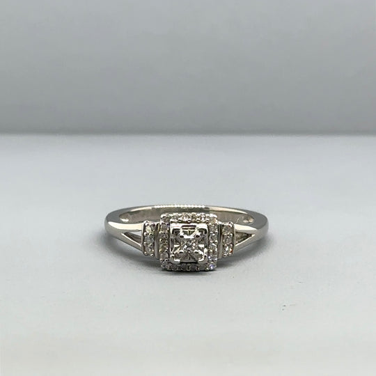 9ct White Gold Diamond Ring (c. 0.15ct) - Size K 1/2